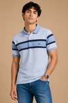 Men's Sky Blue Geometric Printed Polo T-Shirt