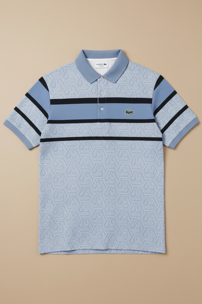Men's Sky Blue Geometric Printed Polo T-Shirt