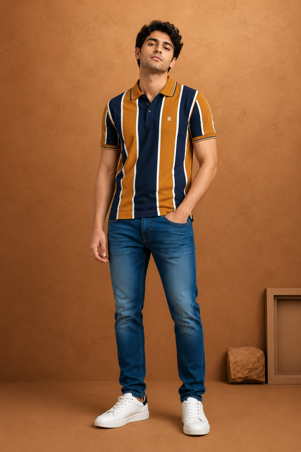 Men's Vertical Striped Polo T-Shirt