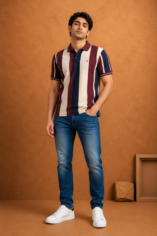 Men's Vertical Striped Polo T-Shirt