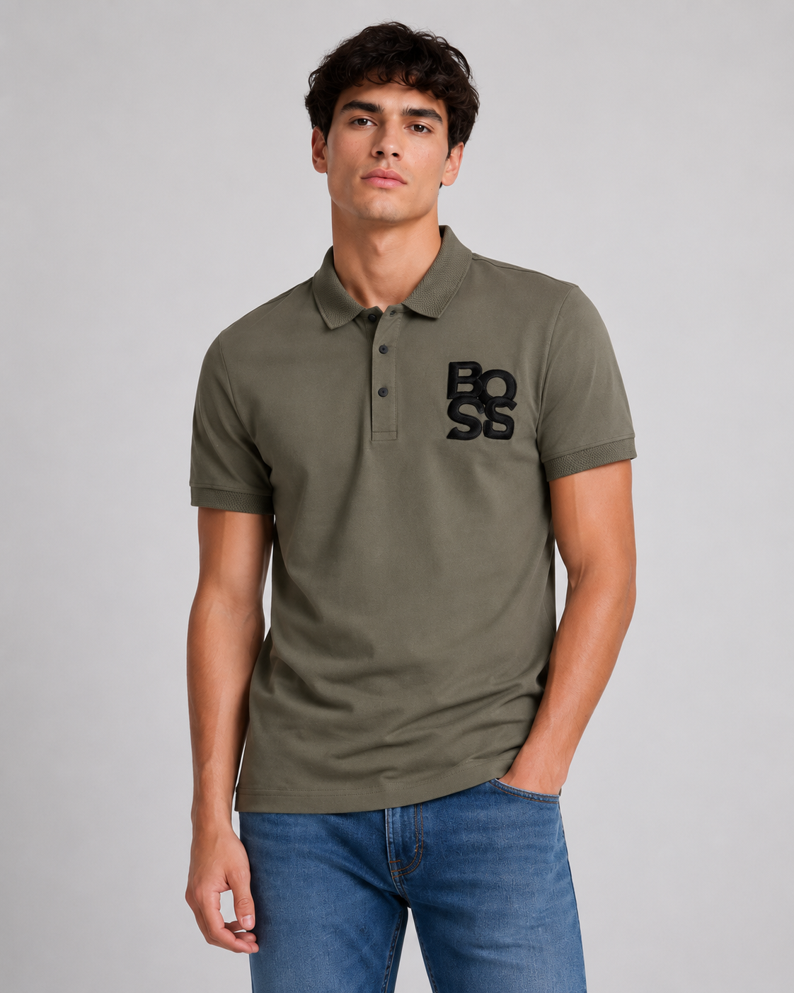 Men's Olive Green Polo T-Shirt with Embroidered Logo