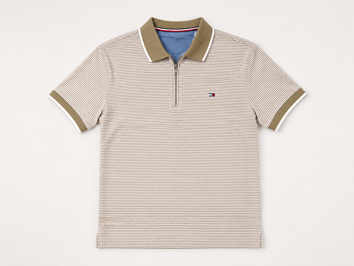 Men's  Striped Polo T-Shirt with Zip Neck