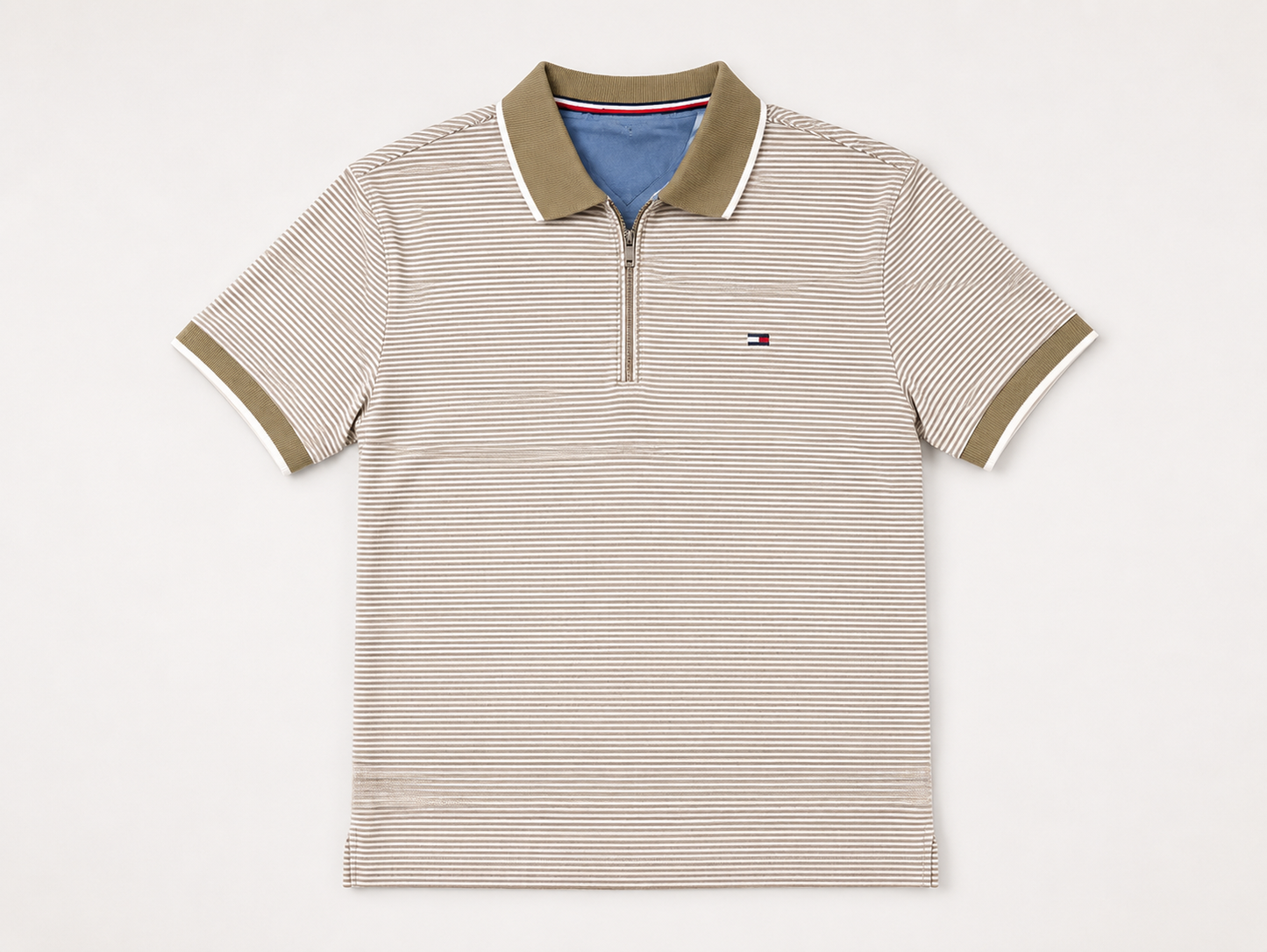 Men's  Striped Polo T-Shirt with Zip Neck