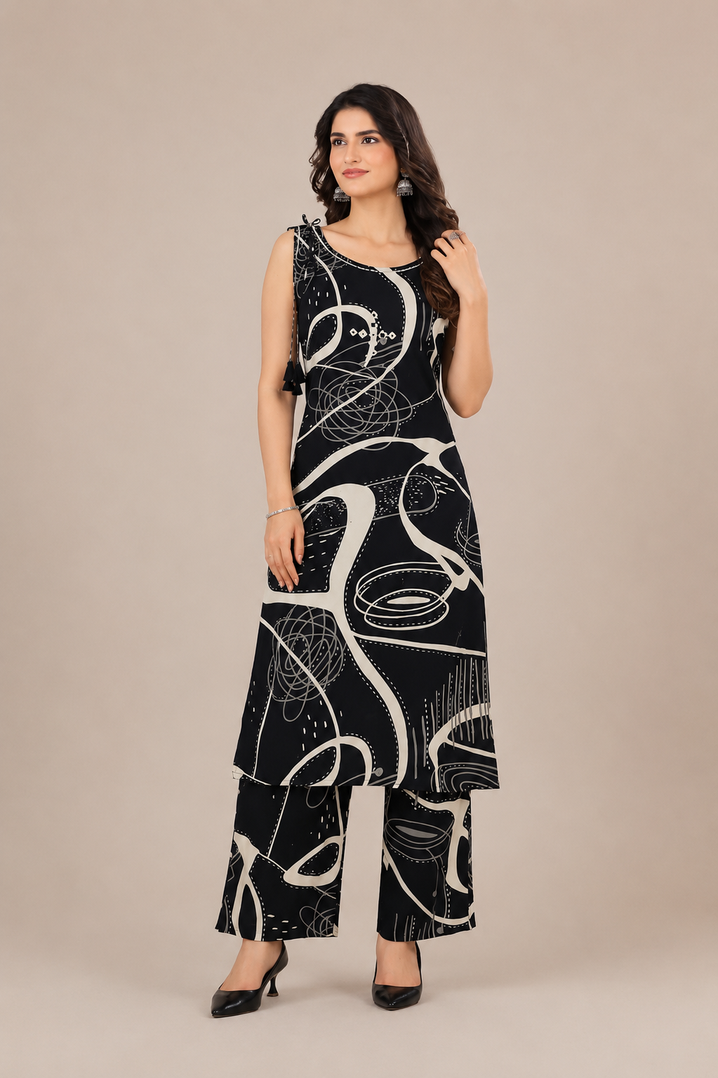 Women’s Multicolor Floral Printed Sleeveless Kurta Pant Co-Ord Set