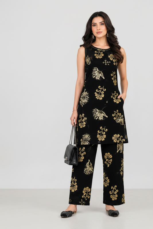 Women’s Multicolor Floral Printed Sleeveless Kurta Pant Co-Ord Set