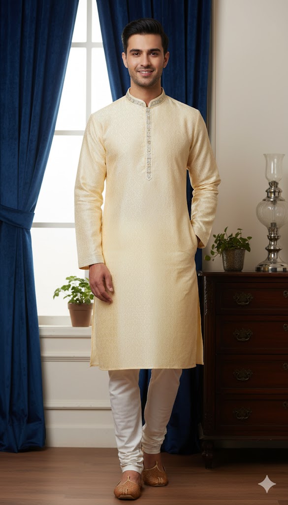 Premium Cream Silk Kurta for Men