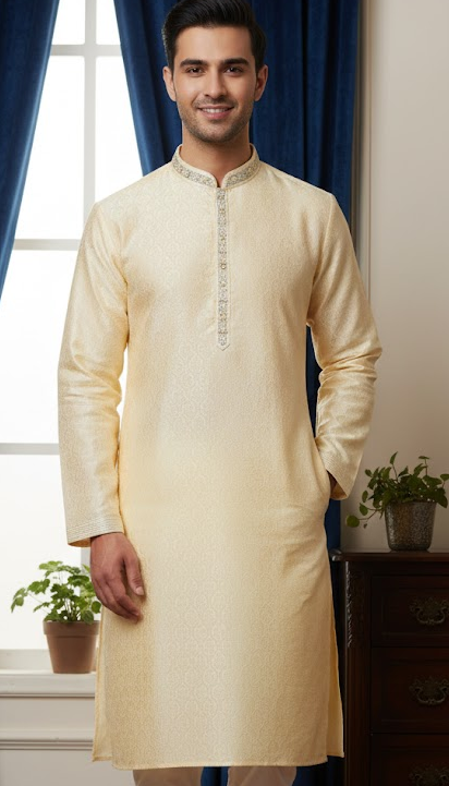 Premium Cream Silk Kurta for Men
