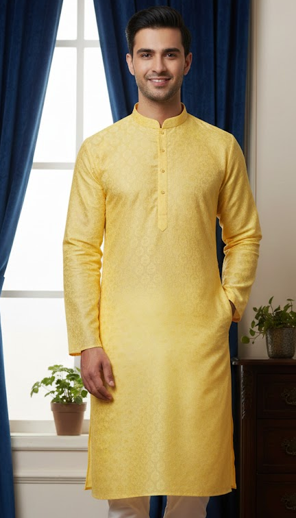 Premium Yellow Silk Kurta for Men