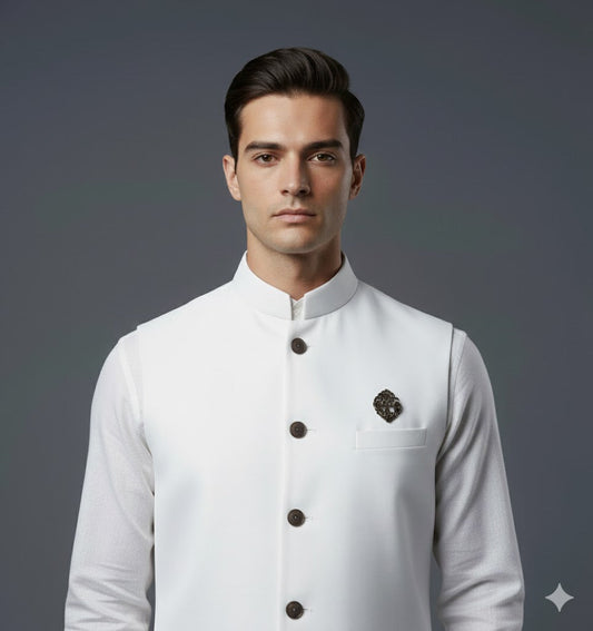 Formal White Bandhgala Nehru Jacket - Shirt for Celebrations