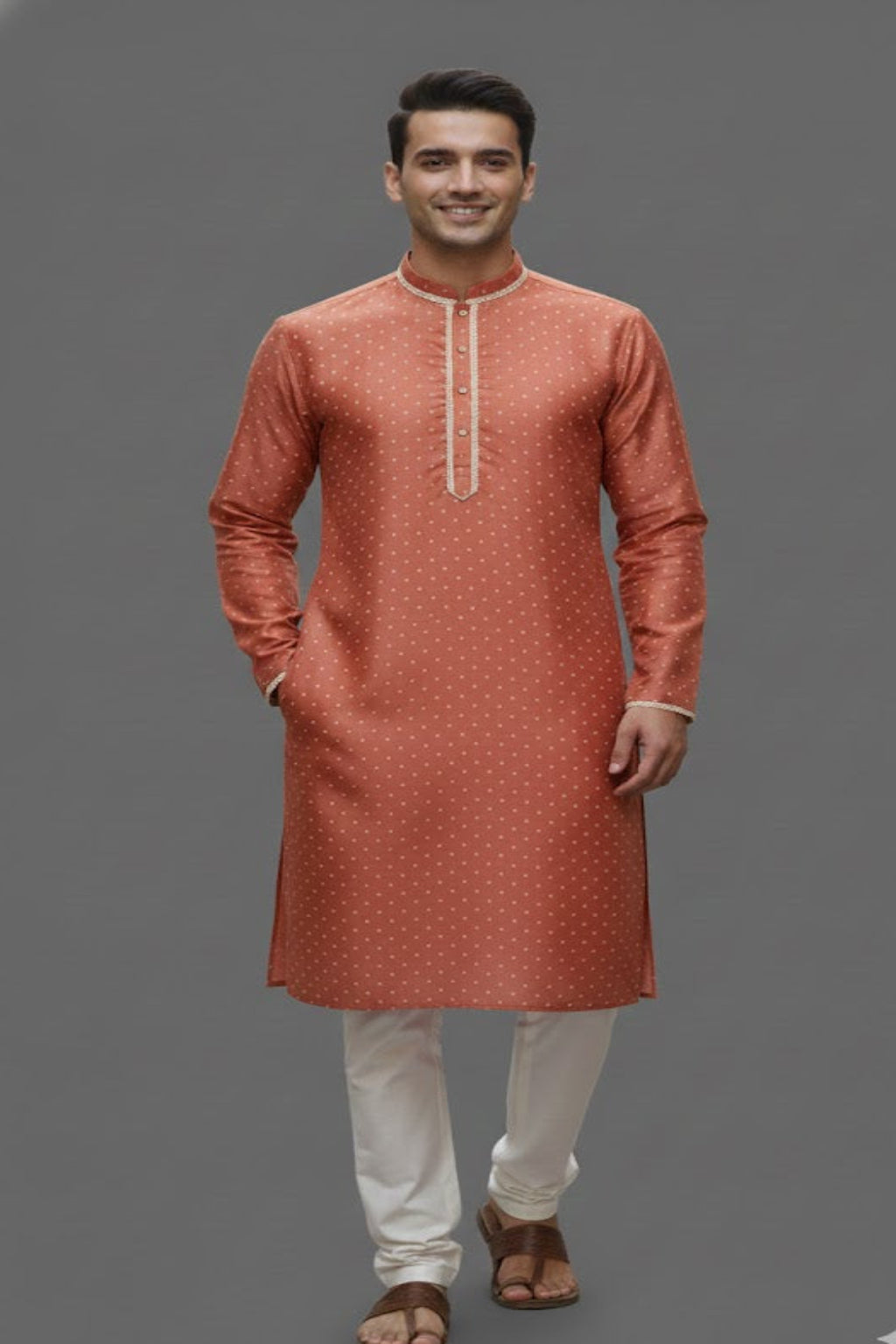 Elegant Rust Orange Silk Kurta for Men