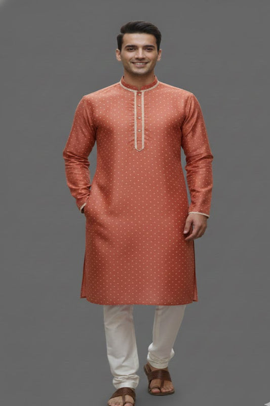 Elegant Rust Orange Silk Kurta for Men