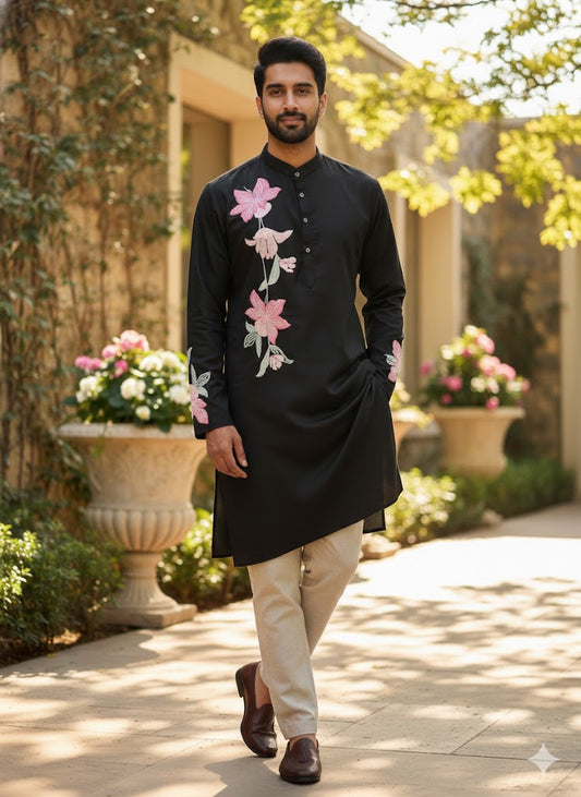 Classic Black Floral Embroidered Kurta