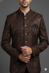 Stitched Designer Suit With Unstitched Pant Fabric – Chocolate Brown