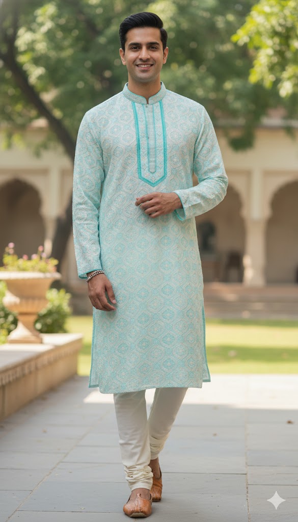 Elegant Sky Blue Festive Kurta for Men