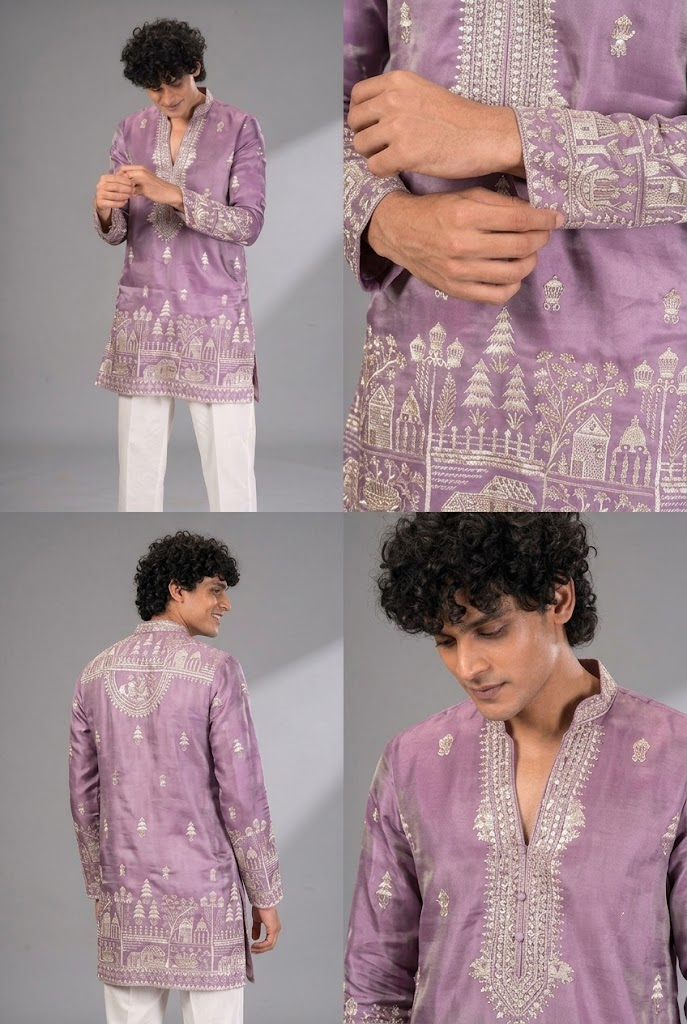 Mauve Heritage Embroidered Kurta Set