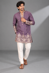 Purple Gold Floral Embroidered Festive Kurta Set