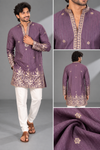 Purple Gold Floral Embroidered Festive Kurta Set