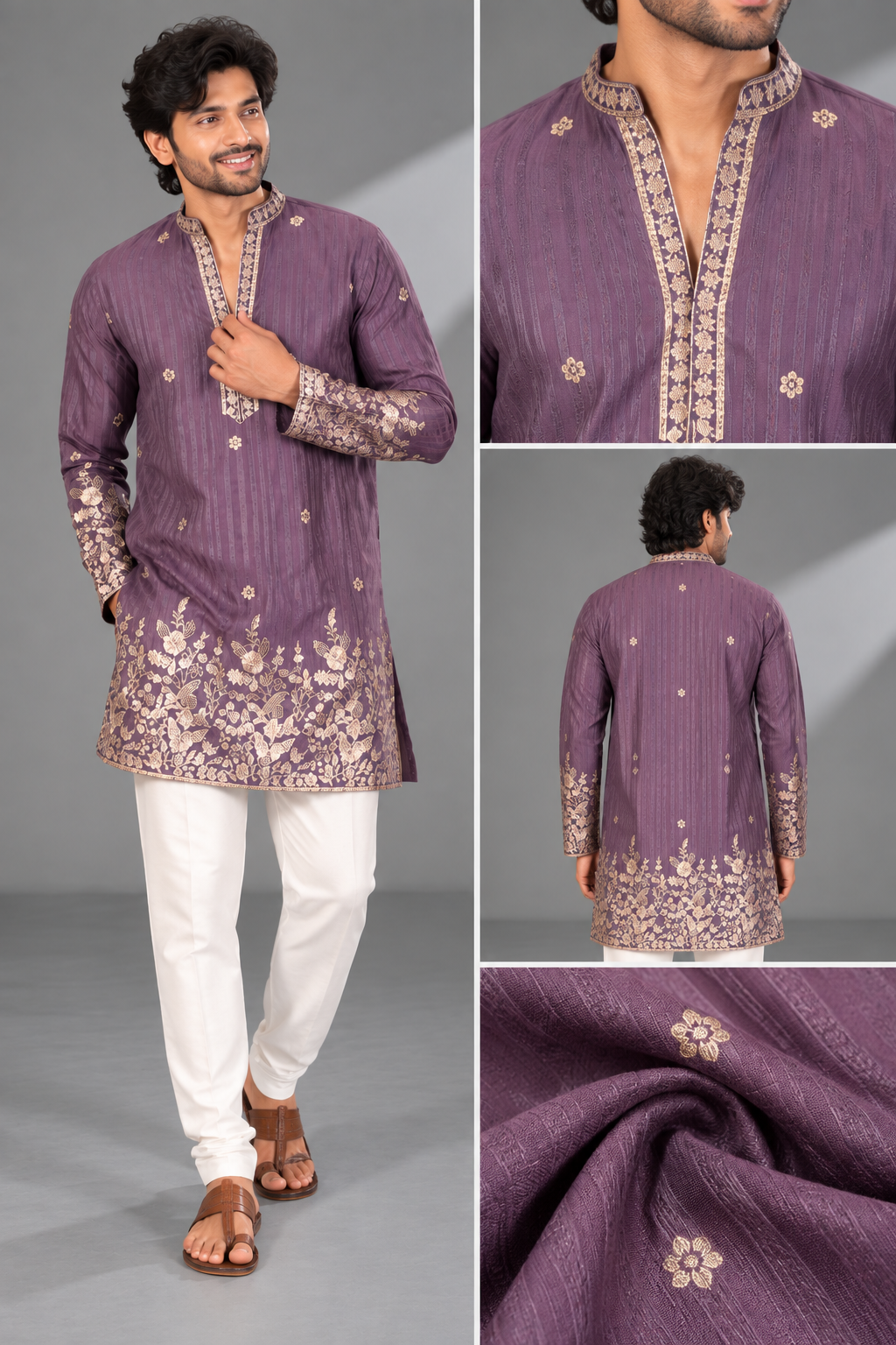 Purple Gold Floral Embroidered Festive Kurta Set