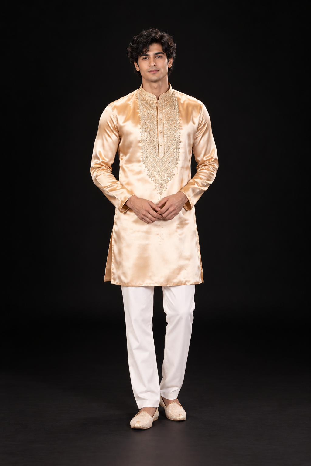 Champagne Gold Embroidered Festive Kurta Set