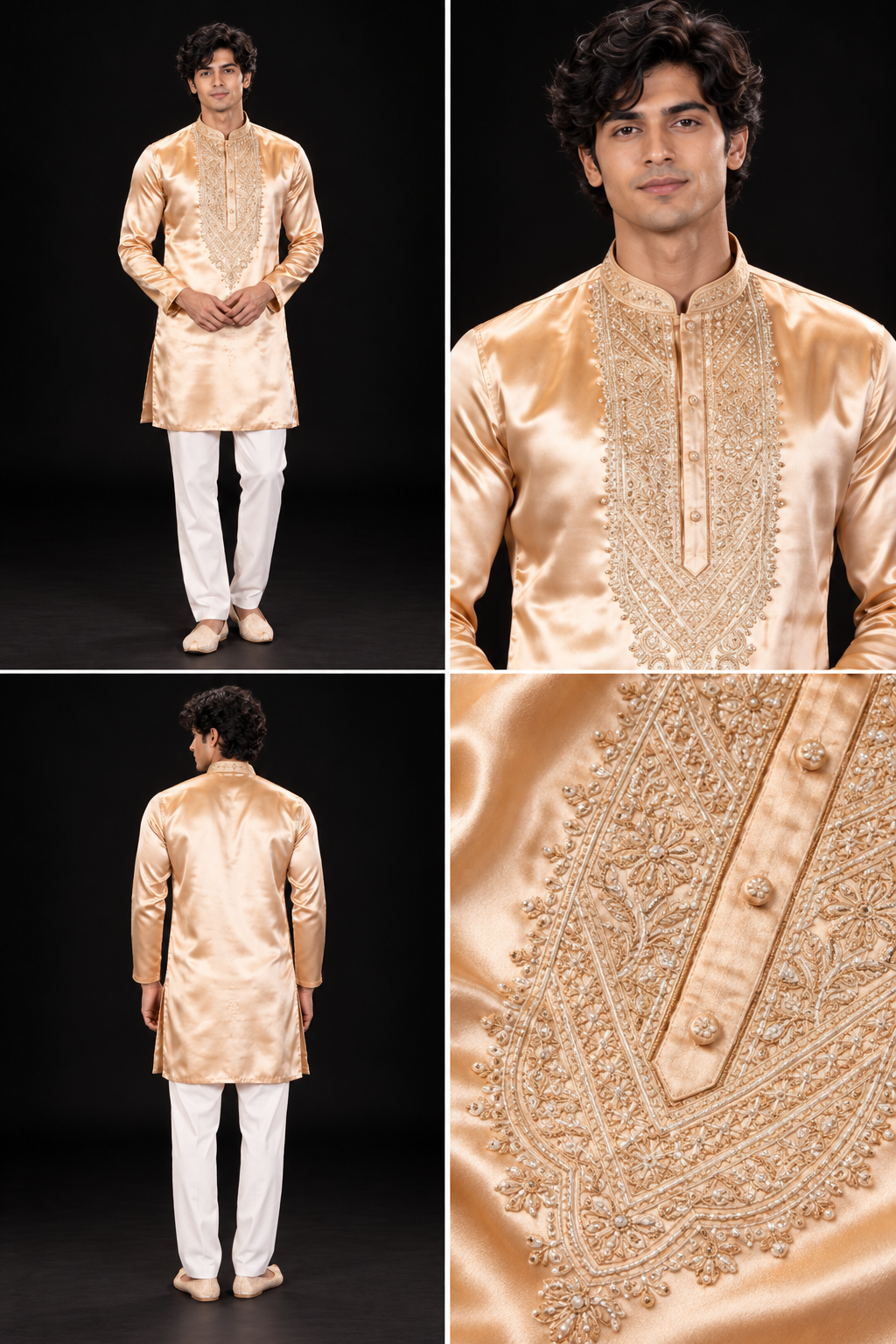 Champagne Gold Embroidered Festive Kurta Set