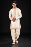 Ivory Peach Embroidered Kurta Dhoti Set