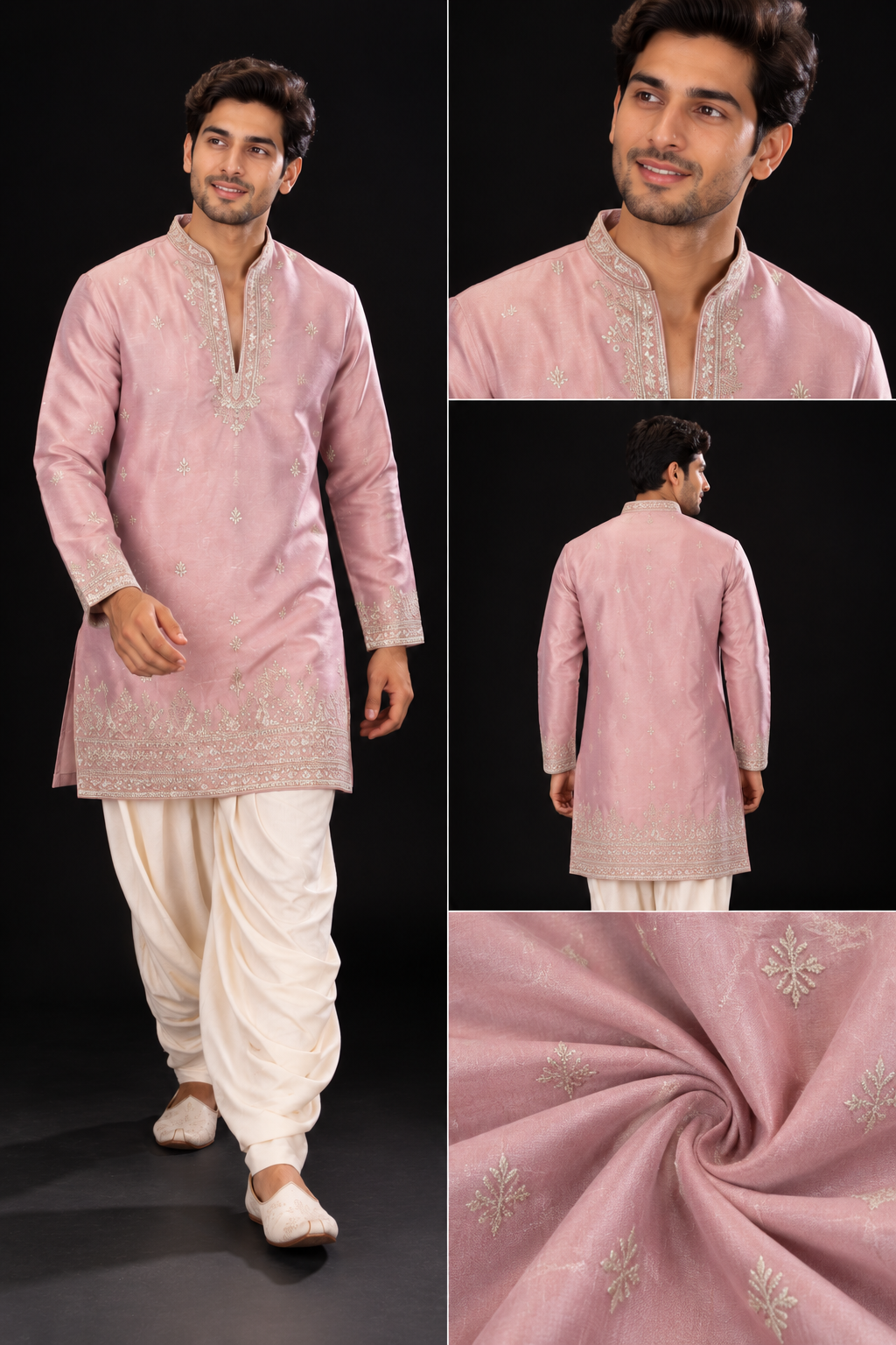 Dusty Pink Embroidered Kurta Dhoti Set