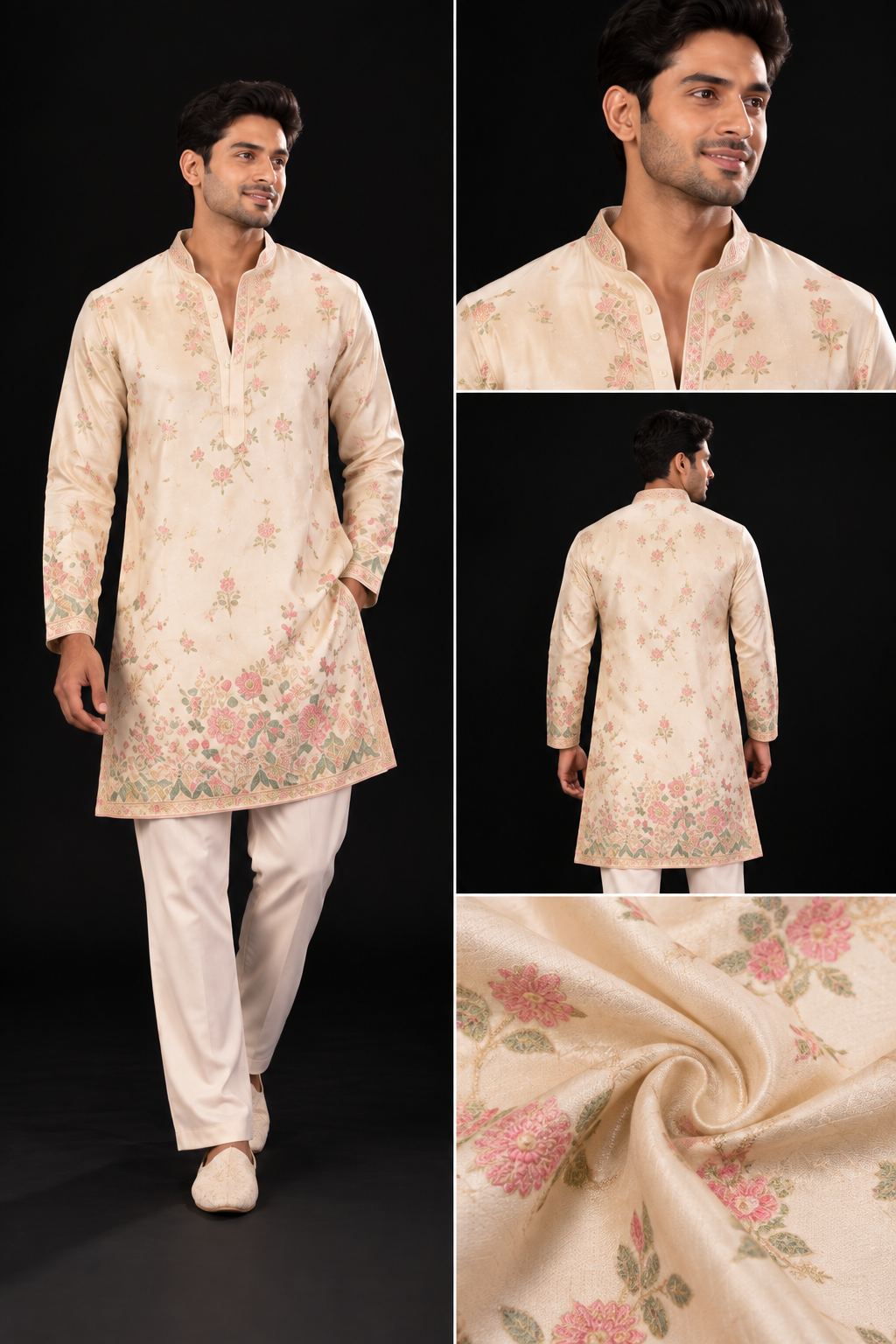 Ivory Floral Embroidered Festive Kurta Set