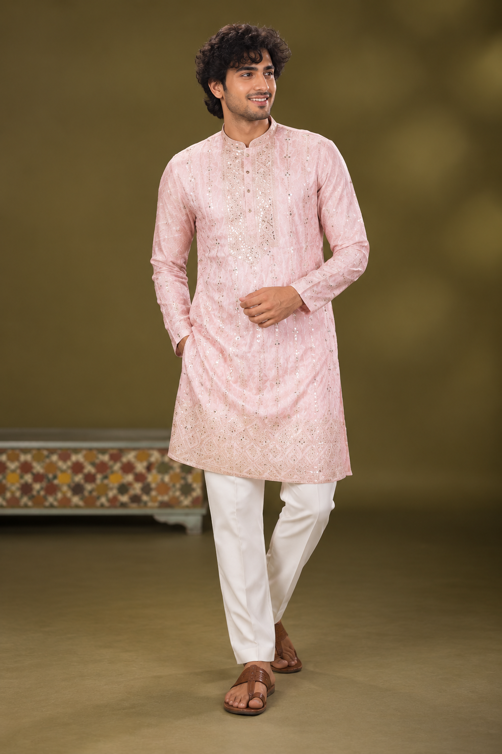 Blush Pink Embellished Festive Kurta Set