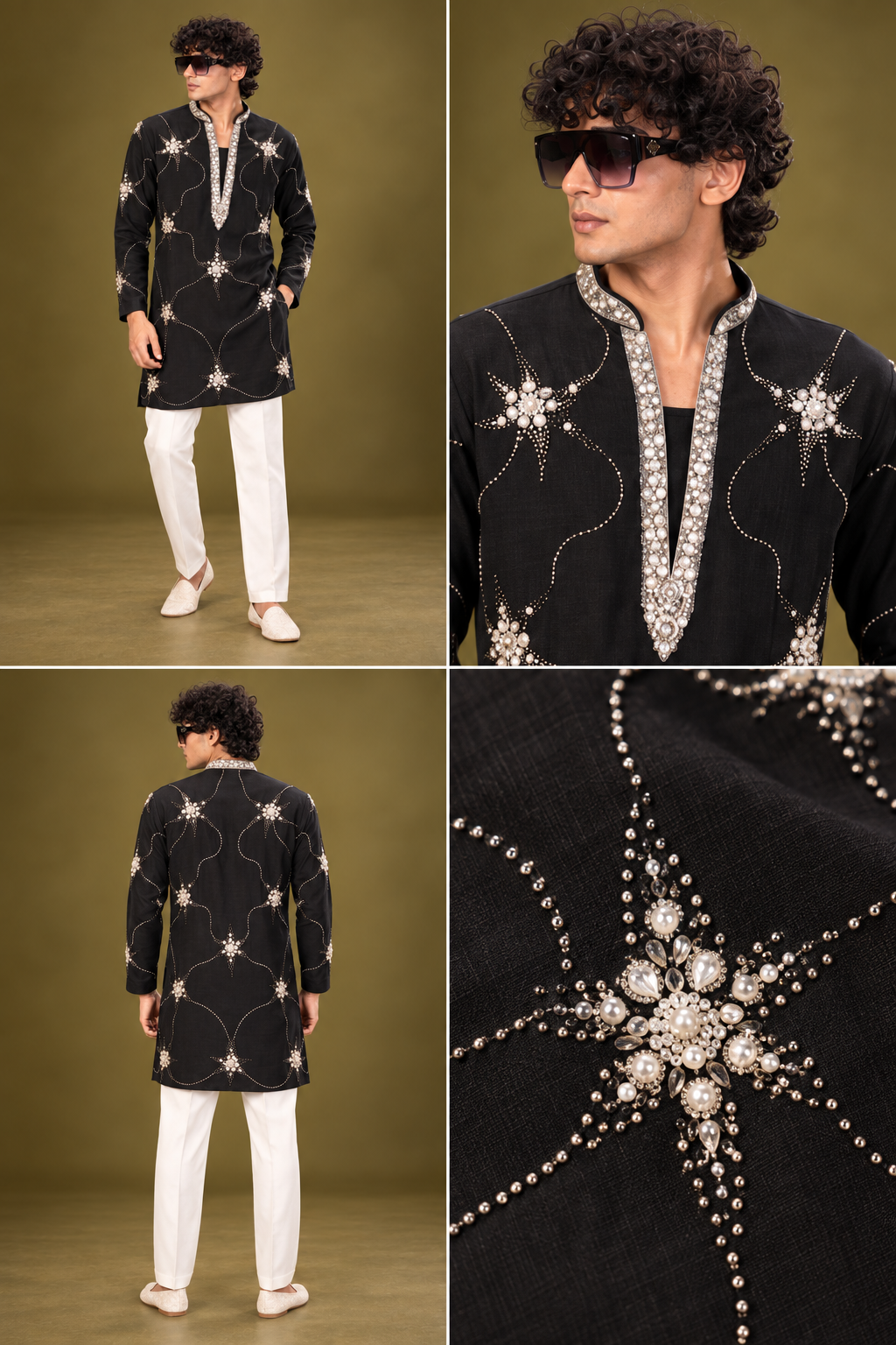Black Crystal Embellished Festive Kurta Set