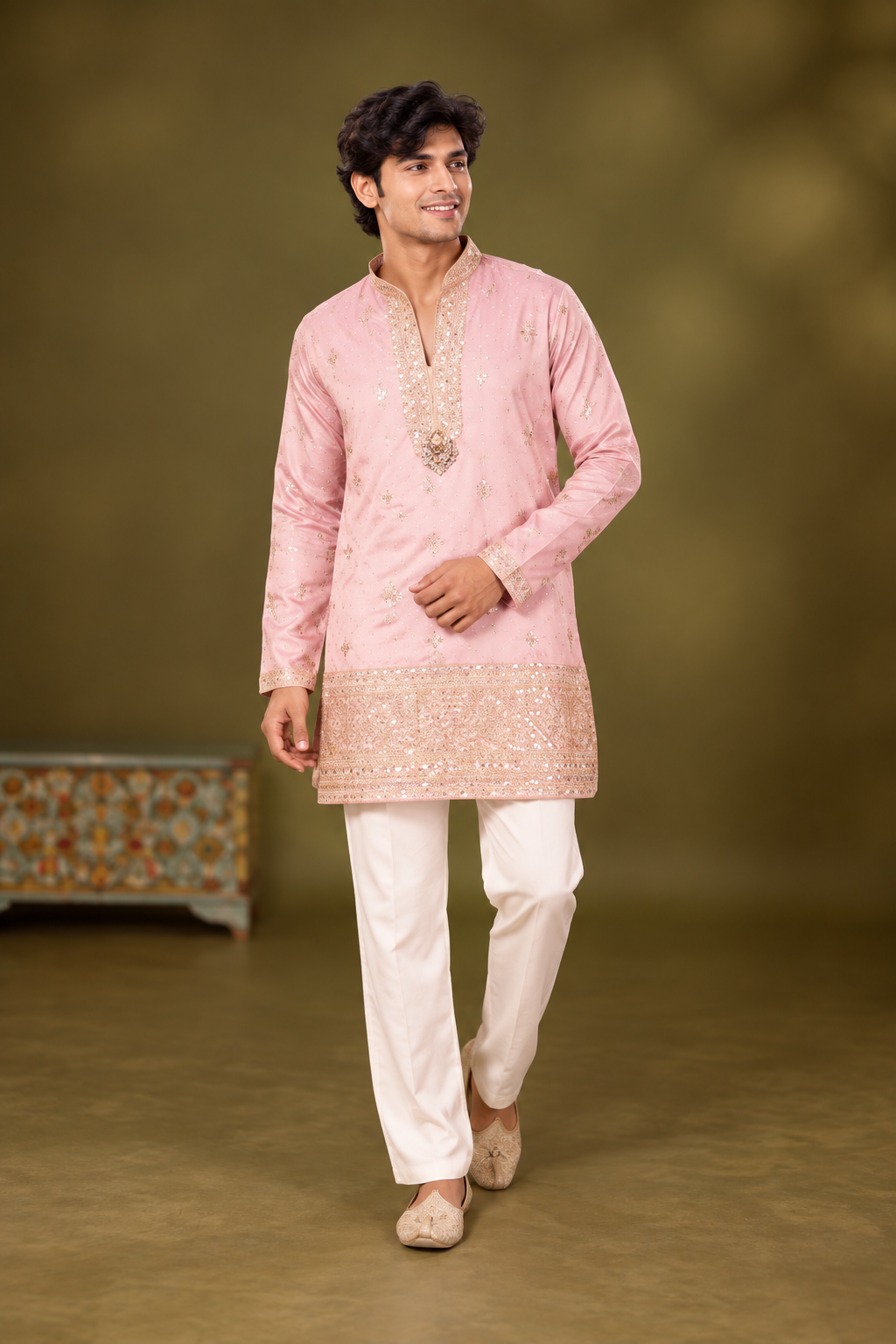 Blush Pink Embellished Festive Kurta Set