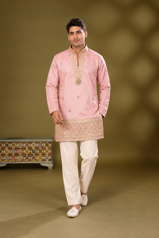 Blush Pink Gold Embellished Festive Kurta Set