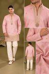 Blush Pink Gold Embellished Festive Kurta Set