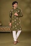 Olive Green Printed Festive Kurta Set
