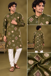 Olive Green Printed Festive Kurta Set