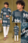 Teal Blue Abstract Printed Festive Kurta Set