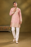 Peach Gold Embroidered Festive Kurta Set
