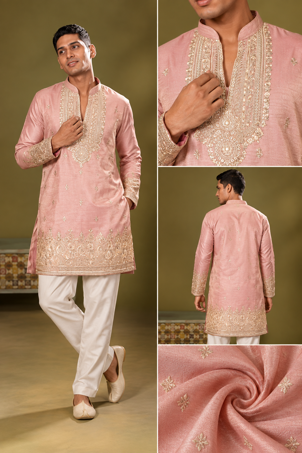 Peach Gold Embroidered Festive Kurta Set