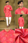 Coral Red Printed Festive Kurta Set