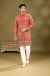 Red Heritage Printed Festive Kurta Set