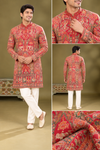 Red Heritage Printed Festive Kurta Set