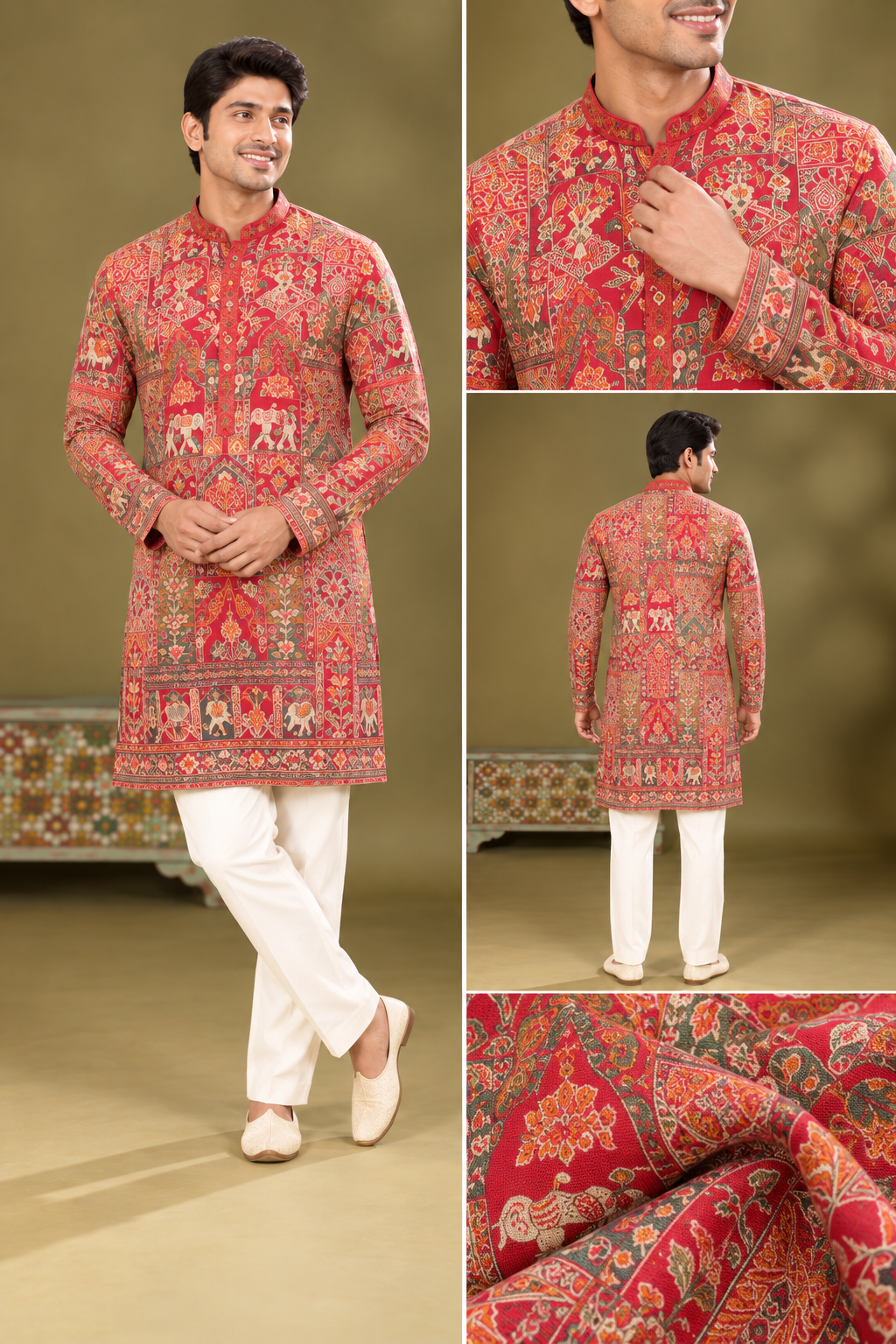 Red Heritage Printed Festive Kurta Set