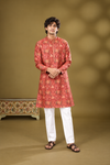 Rust Floral Print Festive Kurta