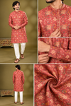 Rust Floral Print Festive Kurta