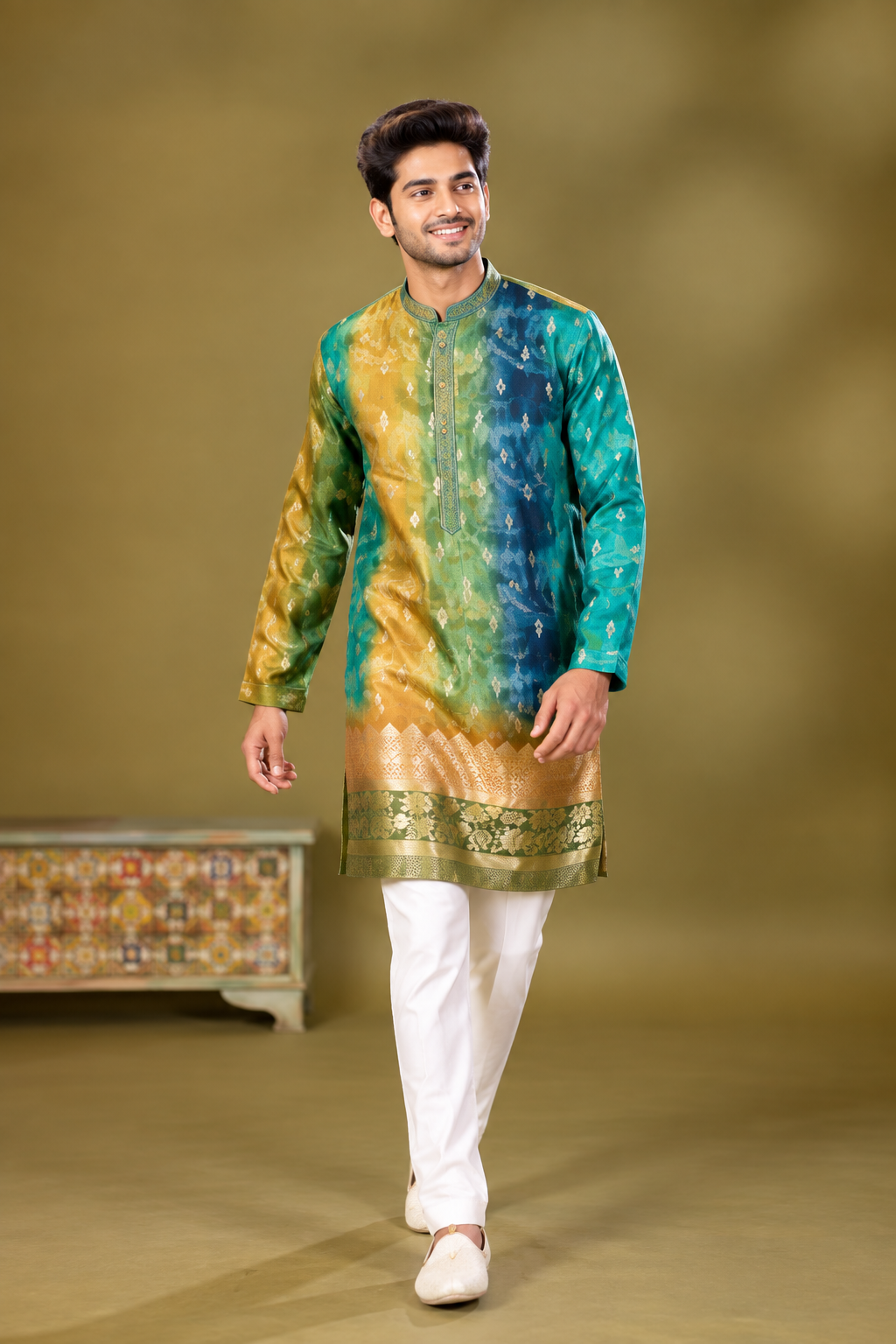 Multicolor Jacquard Festive Kurta
