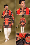 Black & Red Heritage Print Kurta