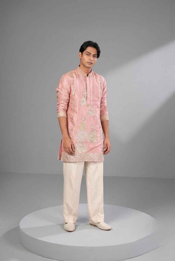Blush Pink Floral Embroidered Kurta Set