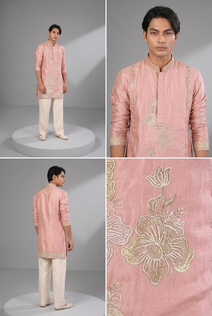 Blush Pink Floral Embroidered Kurta Set