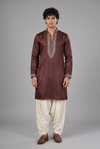 Wine Embroidered Kurta with Ivory Dhoti Pants