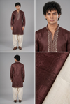 Wine Embroidered Kurta with Ivory Dhoti Pants