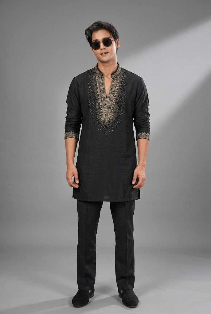 Black Embroidered Kurta Set